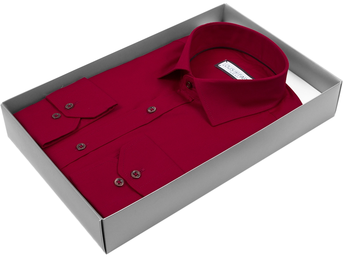 Мужская рубашка Louis Fabel приталенный цвет бордовый однотонный купить в Москве недорого