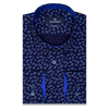 Темно-синяя приталенная мужская рубашка в цветочек с длинными рукавами-3