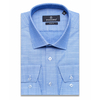 Голубая приталенная мужская рубашка в отрезках с длинным рукавом-3
