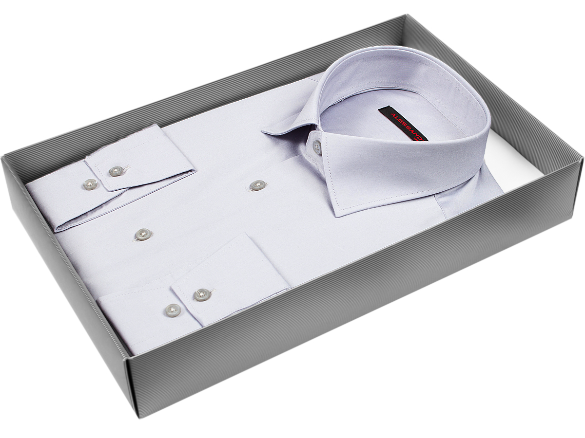 Светло-серая приталенная мужская рубашка Alessandro Milano Limited Edition 2075-07 с длинными рукавами купить в Москве недорого