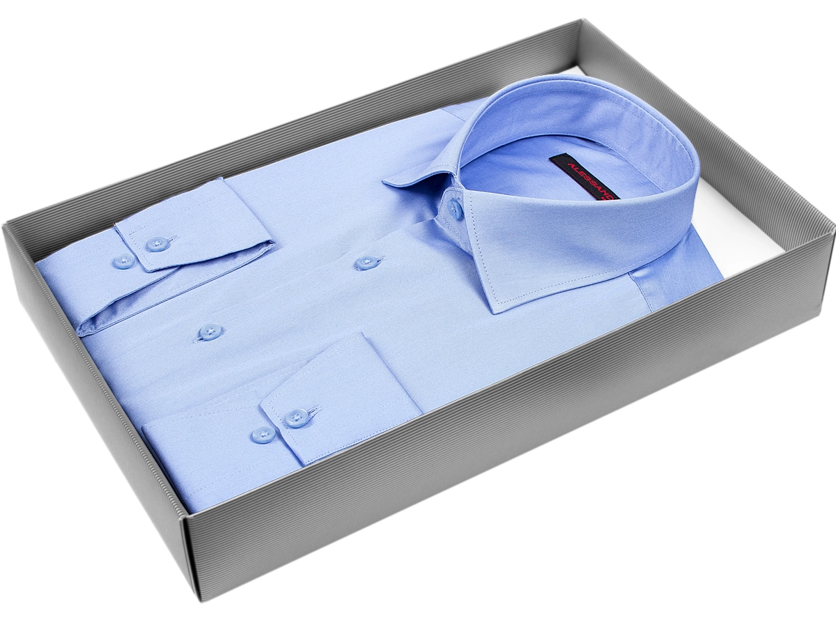 Голубая приталенная мужская рубашка Alessandro Milano Limited Edition 2075-12 с длинными рукавами купить в Москве недорого
