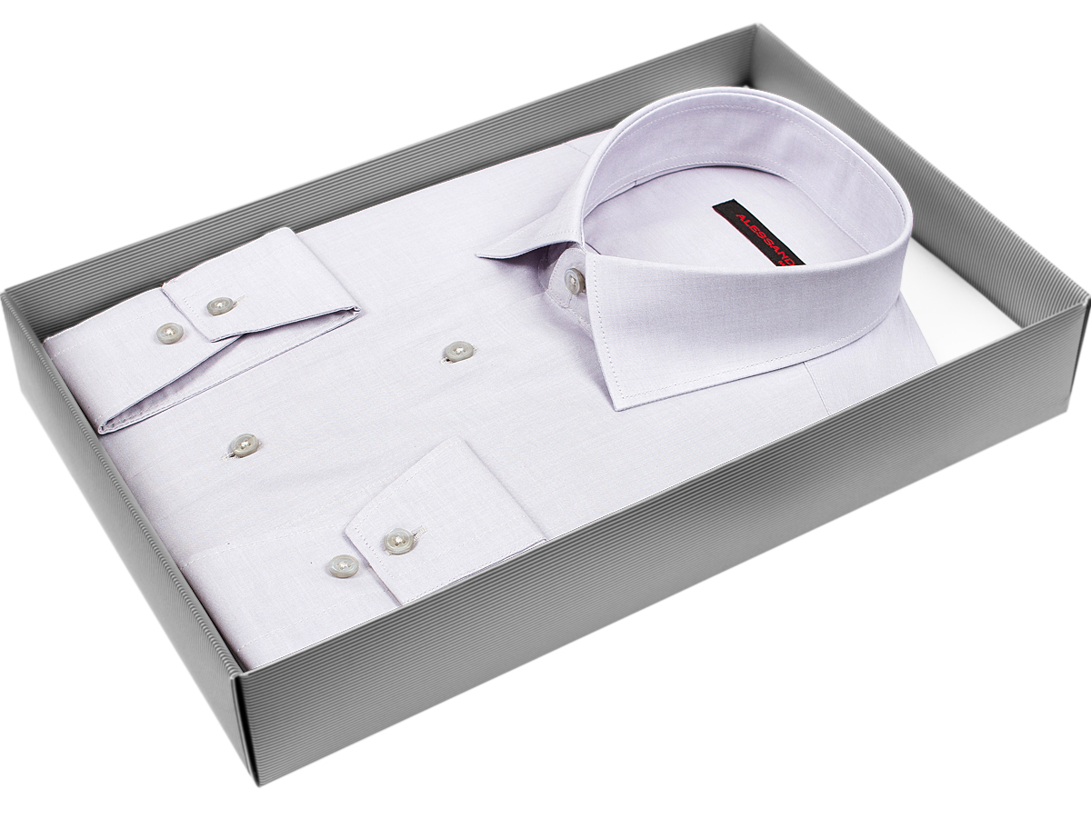 Светло-серая приталенная мужская рубашка Alessandro Milano Limited Edition 2075-47 с длинными рукавами купить в Москве недорого