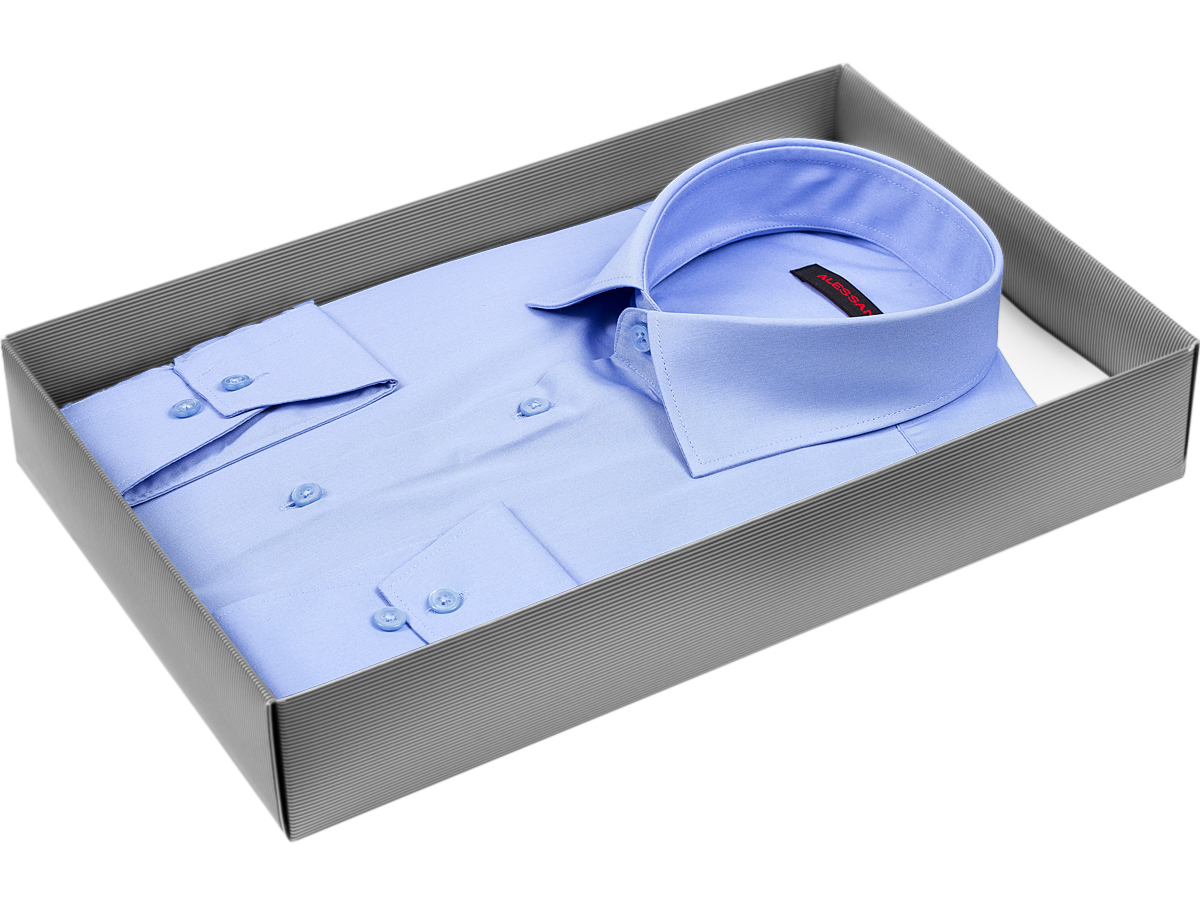 Голубая приталенная мужская рубашка Alessandro Milano Limited Edition 2075-50 с длинными рукавами купить в Москве недорого
