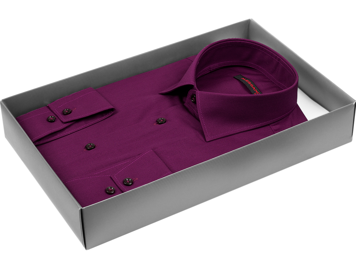 Мужская рубашка Alessandro Milano Limited Edition приталенный цвет сливовый однотонный купить в Москве недорого