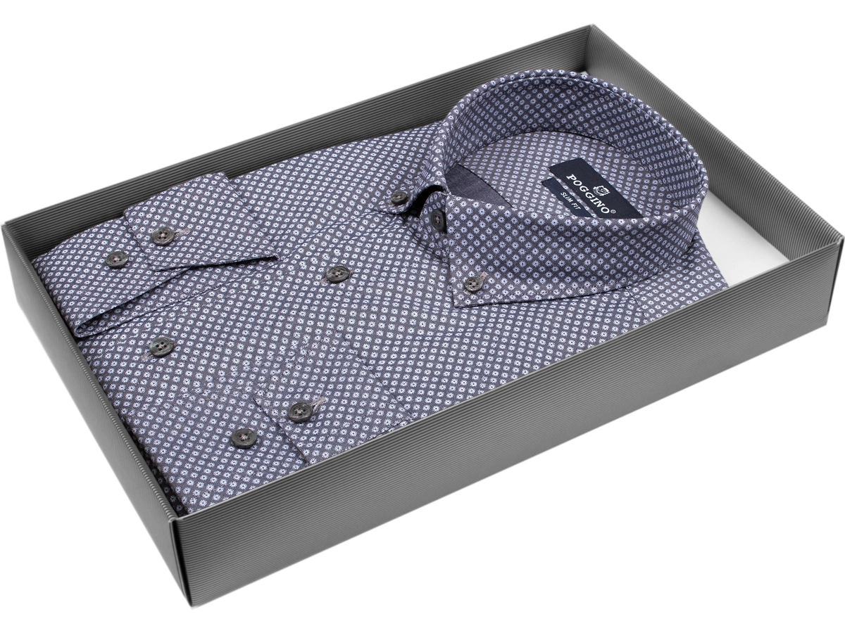 Мужская рубашка Poggino приталенный цвет серый в цветах купить в Москве недорого
