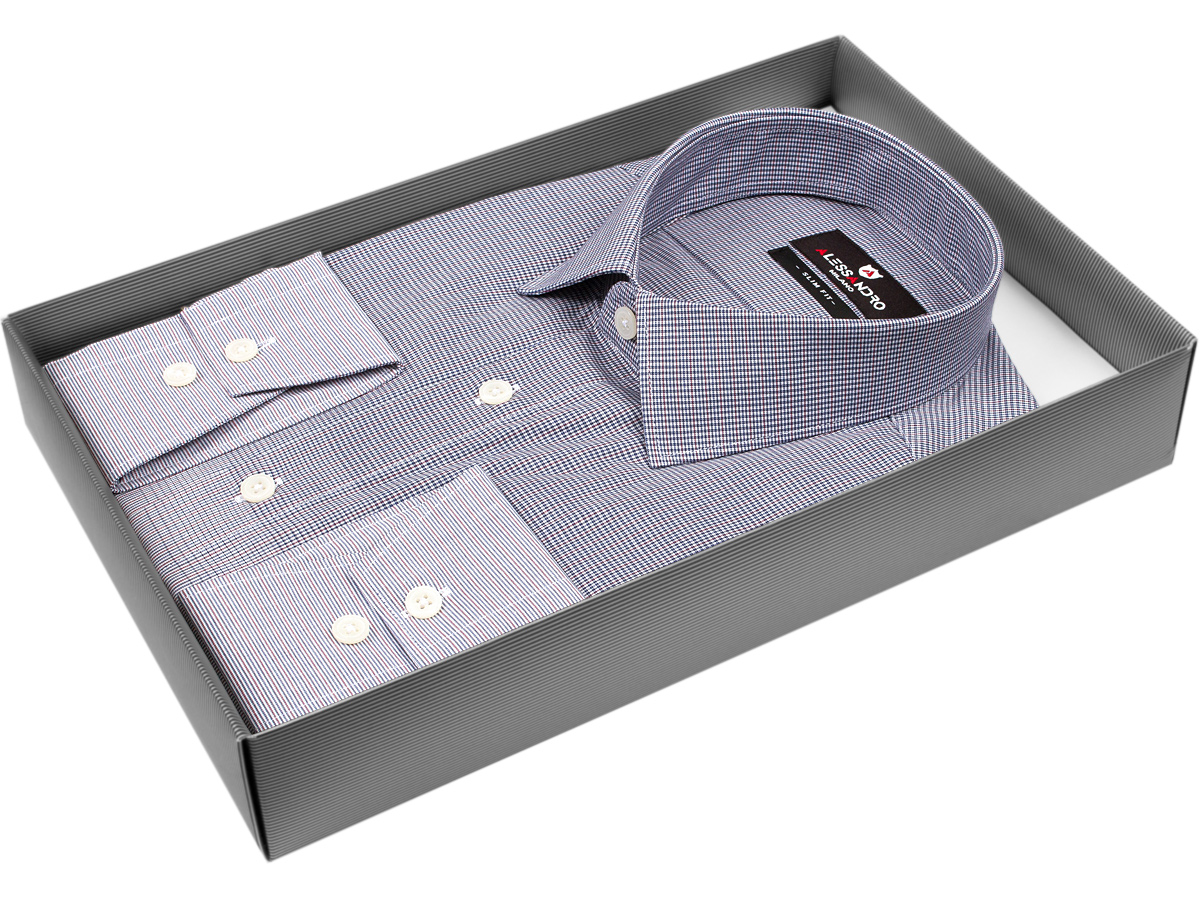 Мужская рубашка Alessandro Milano приталенный цвет серый в клетку купить в Москве недорого