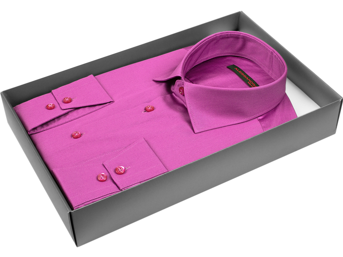 Красно-фиолетовая приталенная мужская рубашка Alessandro Milano Limited Edition 2075-45 с длинными рукавами купить в Москве недорого