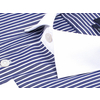 Комбинированная темно-синяя приталенная рубашка в полоску с длинными рукавами-2