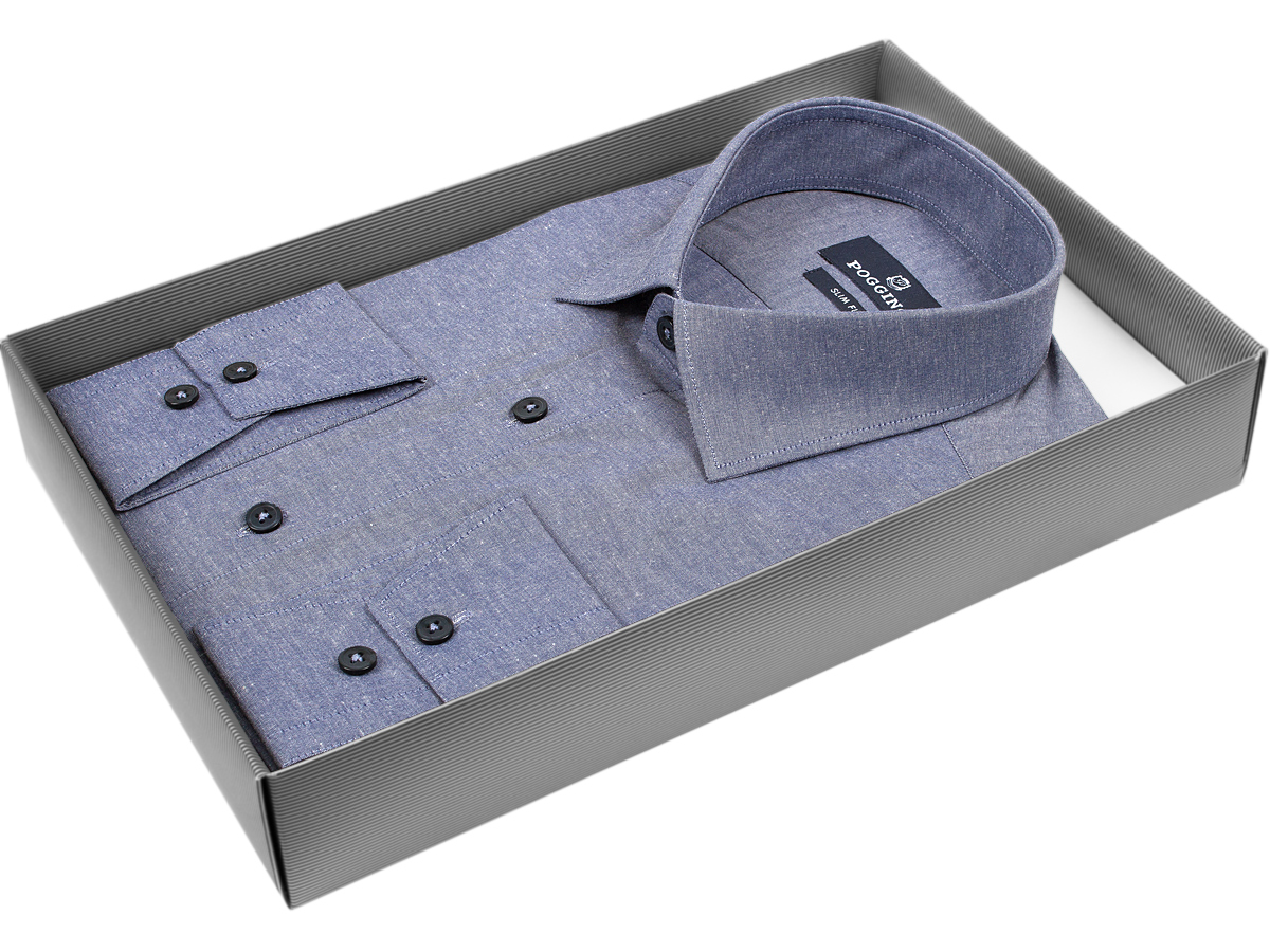 Ламантиновая приталенная мужская рубашка Poggino 4444-03 меланж с длинными рукавами купить в Москве недорого