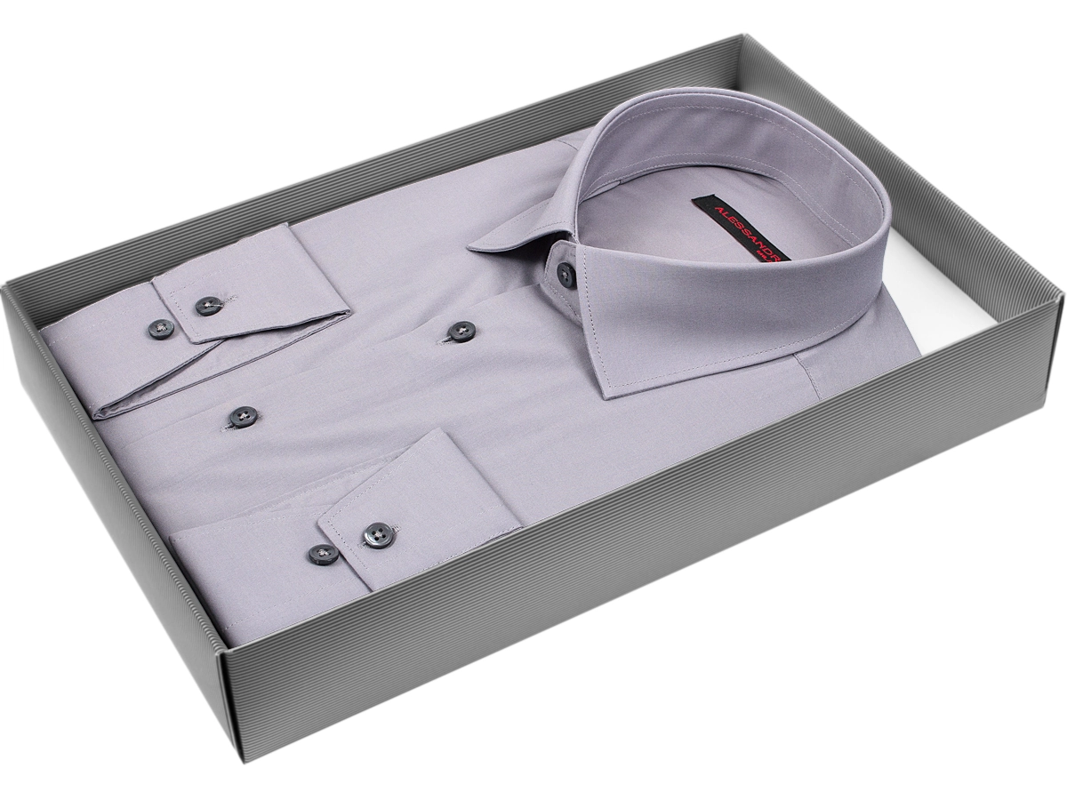 Мужская рубашка Alessandro Milano Limited Edition приталенный цвет серый однотонный купить в Москве недорого