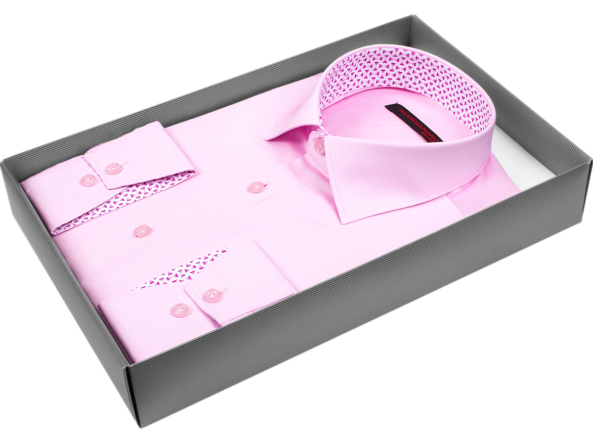 Розовая приталенная мужская рубашка Alessandro Milano Limited Edition 2075-33 с длинными рукавами купить в Москве недорого