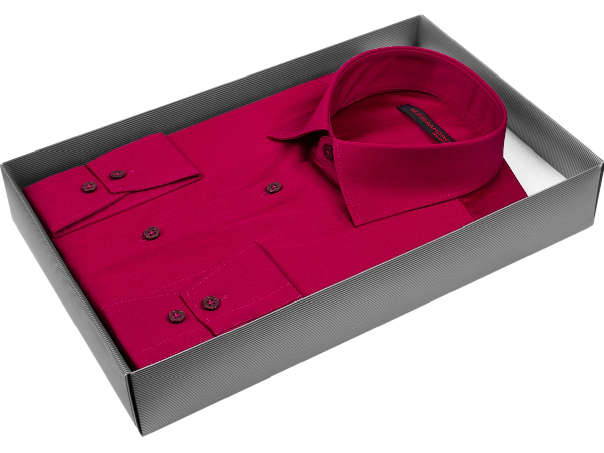 Бордовая приталенная мужская рубашка Alessandro Milano Limited Edition 2075-09 с длинными рукавами купить в Москве недорого