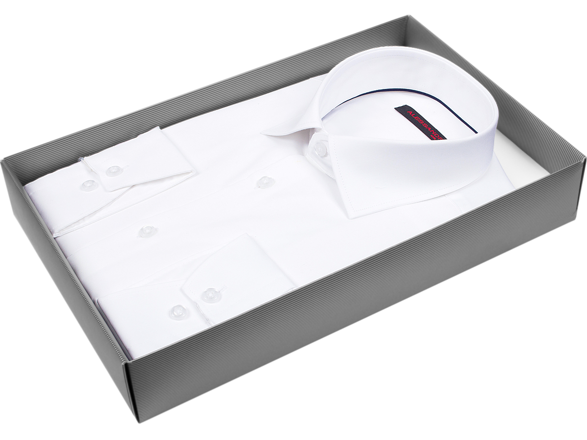 Белая приталенная мужская рубашка Alessandro Milano Limited Edition 2075-20 с длинными рукавами купить в Москве недорого