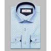 Голубая приталенная рубашка в горошек с длинными рукавами-4