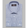 Светло-синяя приталенная рубашка меланж с длинными рукавами-4