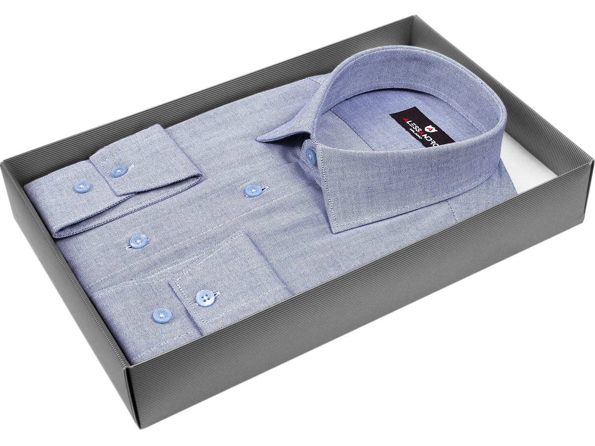 Светло-синяя приталенная мужская рубашка Alessandro Milano 6000-02 меланж с длинными рукавами купить в Москве недорого