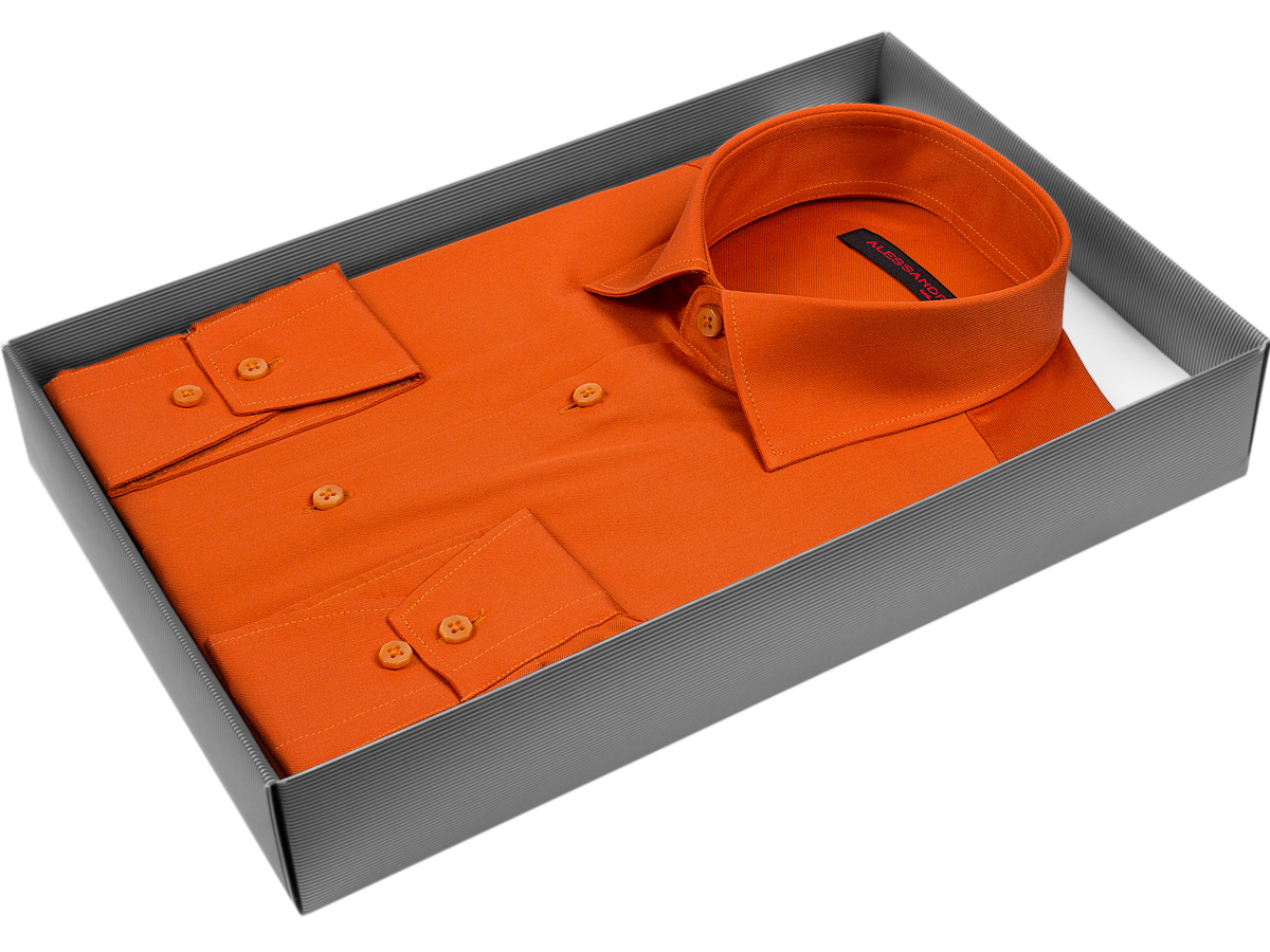 Темно-оранжевая приталенная мужская рубашка Alessandro Milano Limited Edition 2075-53 с длинными рукавами купить в Москве недорого