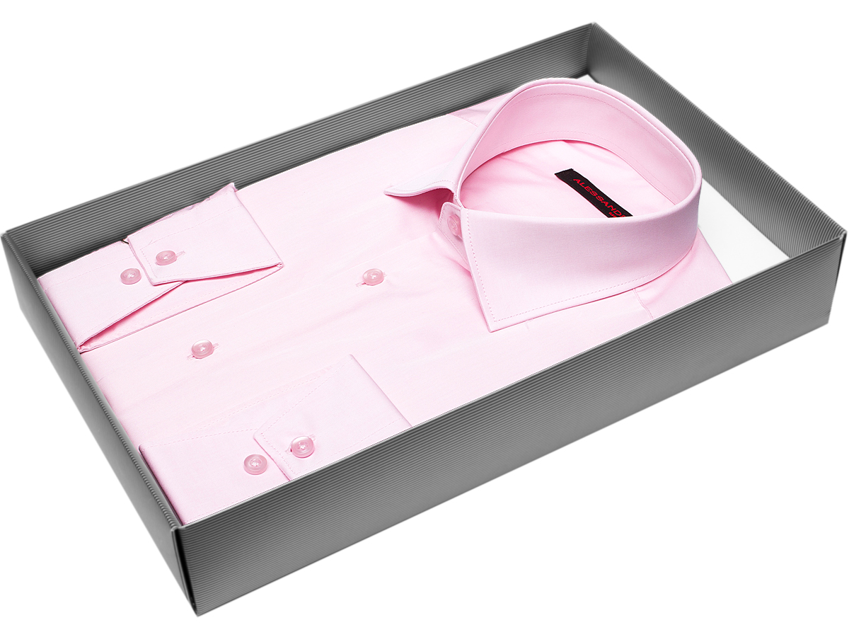 Розовая приталенная мужская рубашка Alessandro Milano Limited Edition 2075-46 с длинными рукавами купить в Москве недорого