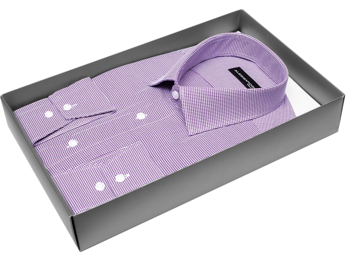 Мужская рубашка Alessandro Milano приталенный цвет сиреневый в клетку купить в Москве недорого
