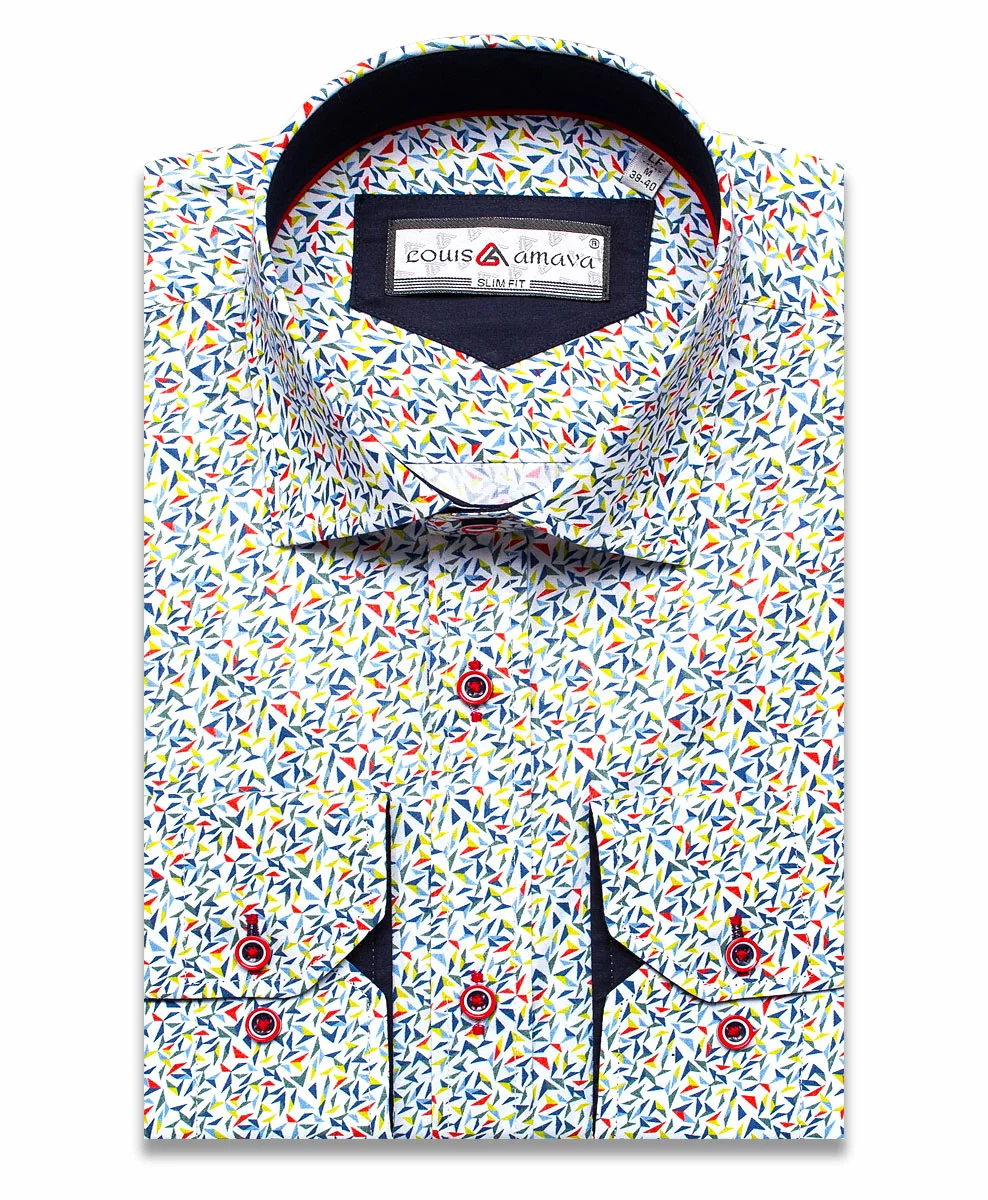 Разноцветная приталенная мужская рубашка Louis Amava 5244-50 в абстракции с длинными рукавами