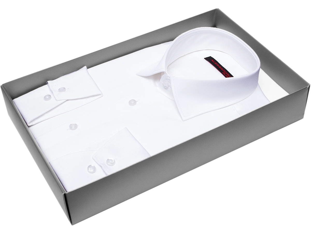 Стильная мужская рубашка Alessandro Milano Limited Edition 2075-18 силуэт приталенный стиль классический цвет белый однотонный 100% хлопок
