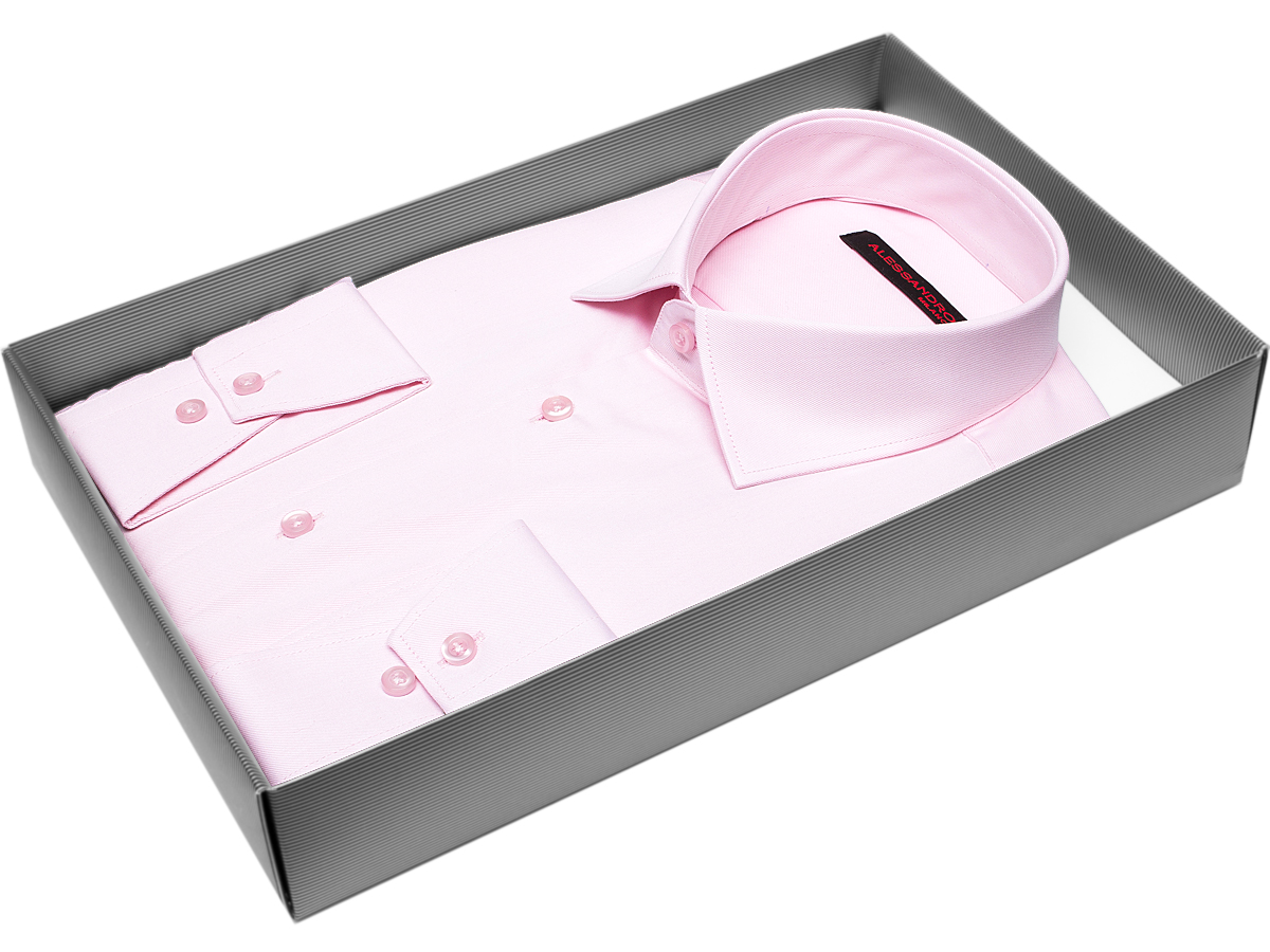 Розовая приталенная мужская рубашка Alessandro Milano Limited Edition 2075-42 с длинными рукавами купить в Москве недорого