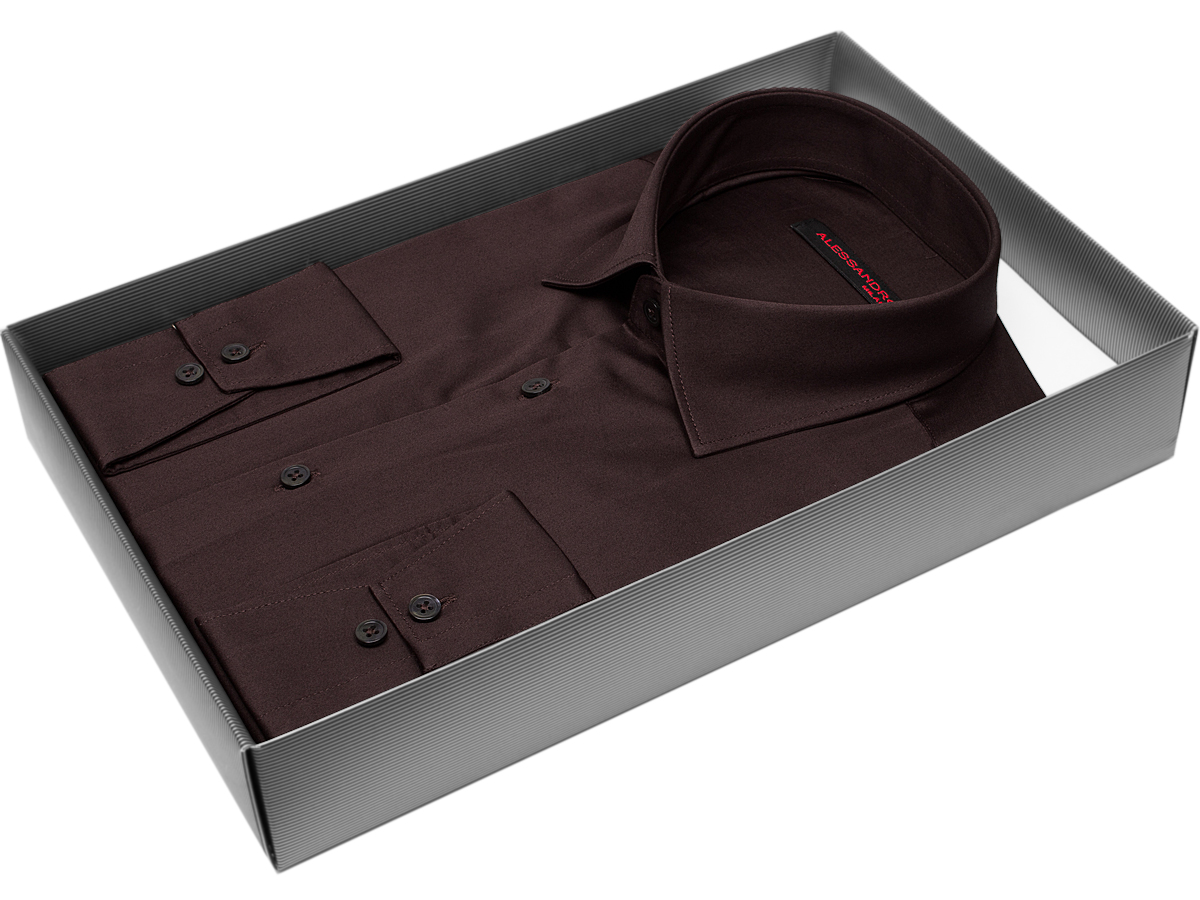 Коричневая приталенная мужская рубашка Alessandro Milano Limited Edition 2075-13 с длинными рукавами купить в Москве недорого