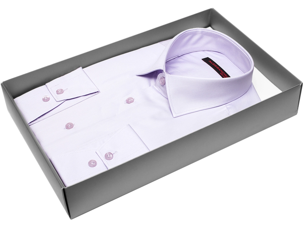 Сиреневая приталенная мужская рубашка Alessandro Milano Limited Edition 2075-05 с длинными рукавами купить в Москве недорого