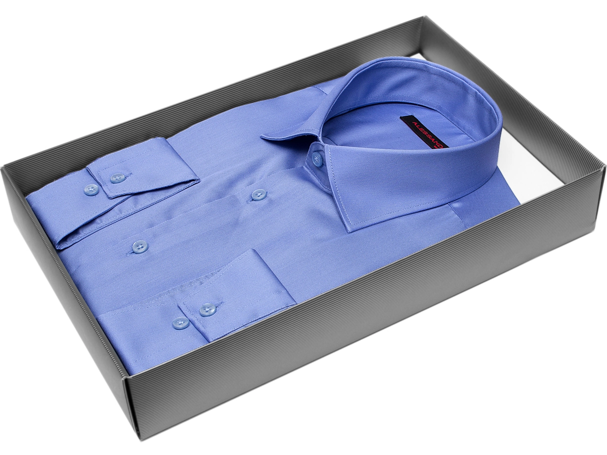 Синяя приталенная мужская рубашка Alessandro Milano Limited Edition 2075-62 с длинными рукавами купить в Москве недорого