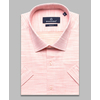Пастельно-розовая приталенная рубашка меланж с коротким рукавом-4