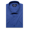 Синяя приталенная рубашка с коротким рукавом-3