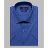 Синяя приталенная рубашка с коротким рукавом-4