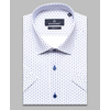 Белая приталенная рубашка в синих отрезках с коротким рукавом-4