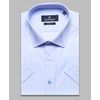 Голубая приталенная рубашка в полоску с коротким рукавом-4