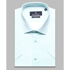 Белая приталенная рубашка в бирюзовых отрезках с коротким рукавом-4