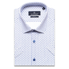 Белая приталенная рубашка в темно-синих отрезках с коротким рукавом-3