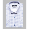 Белая приталенная рубашка в темно-синих отрезках с коротким рукавом-4