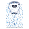 Белая приталенная рубашка в цветах с коротким рукавом-3