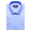 Синяя приталенная рубашка в узорах с коротким рукавом-3