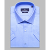 Синяя приталенная рубашка в узорах с коротким рукавом-4