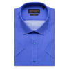 Синяя приталенная рубашка в горошек с коротким рукавом-3