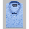 Синяя приталенная рубашка в клетку с коротким рукавом-4