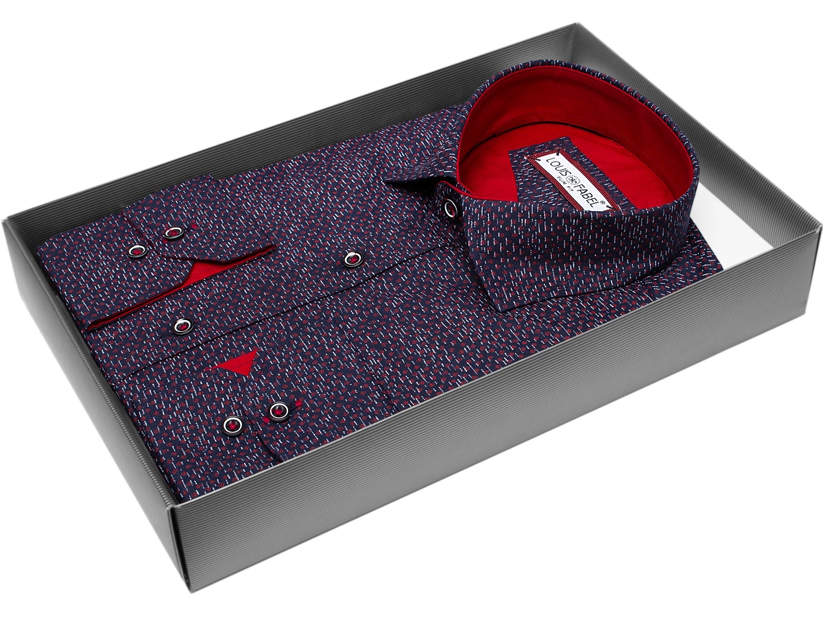 Мужская рубашка Louis Fabel приталенный цвет сливовый в отрезках купить в Москве недорого