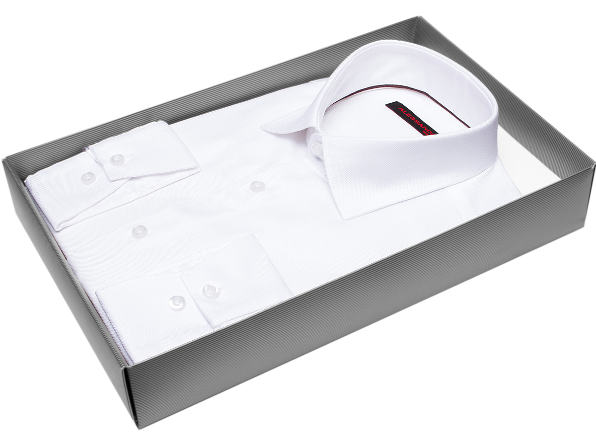 Белая приталенная мужская рубашка Alessandro Milano Limited Edition 2075-21 с длинными рукавами купить в Москве недорого