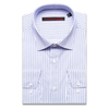 Бело-синяя приталенная рубашка в полоску с длинными рукавами-3