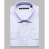 Бело-синяя приталенная рубашка в полоску с длинными рукавами-4