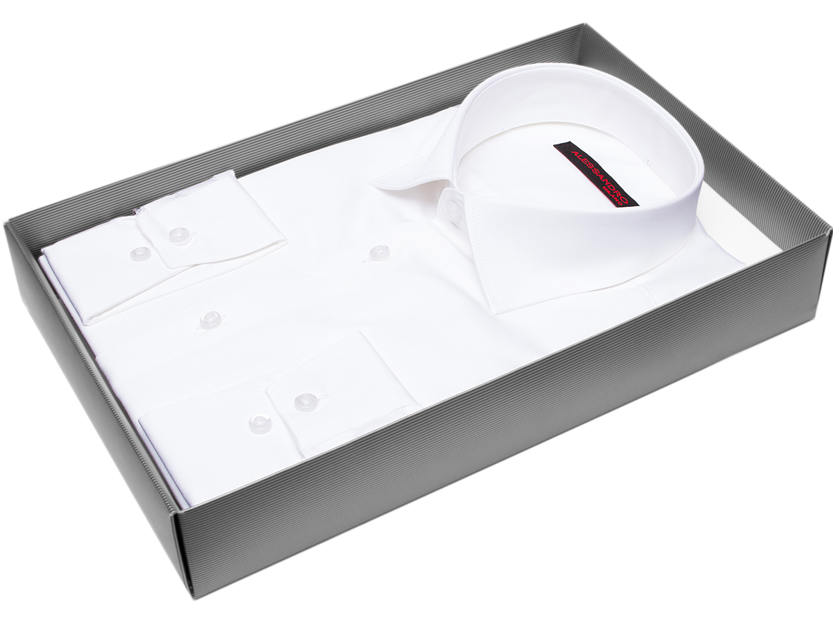 Белая приталенная мужская рубашка Alessandro Milano Limited Edition 2075-24 с длинными рукавами купить в Москве недорого