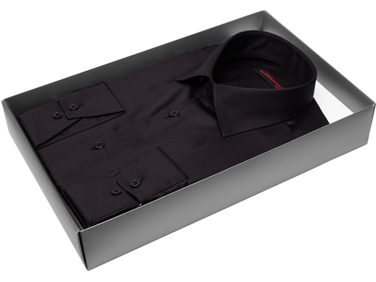 Черная приталенная мужская рубашка Alessandro Milano Limited Edition 2075-19 с длинными рукавами купить в Москве недорого