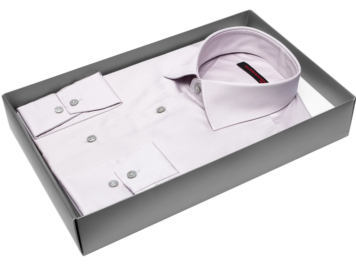 Светло-серая приталенная мужская рубашка Alessandro Milano Limited Edition 2075-49 с длинными рукавами купить в Москве недорого