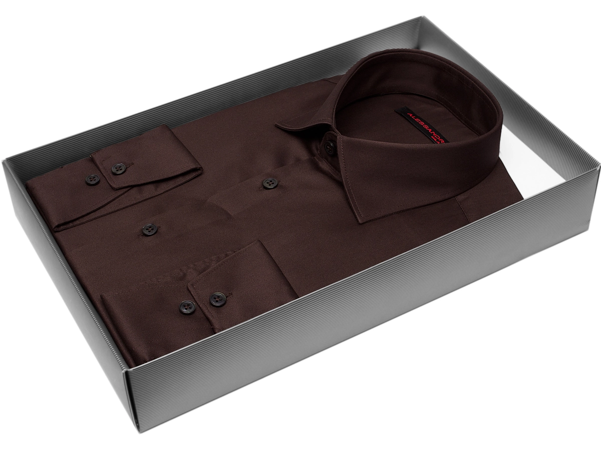 Коричневая приталенная мужская рубашка Alessandro Milano Limited Edition 2075-54 с длинными рукавами купить в Москве недорого